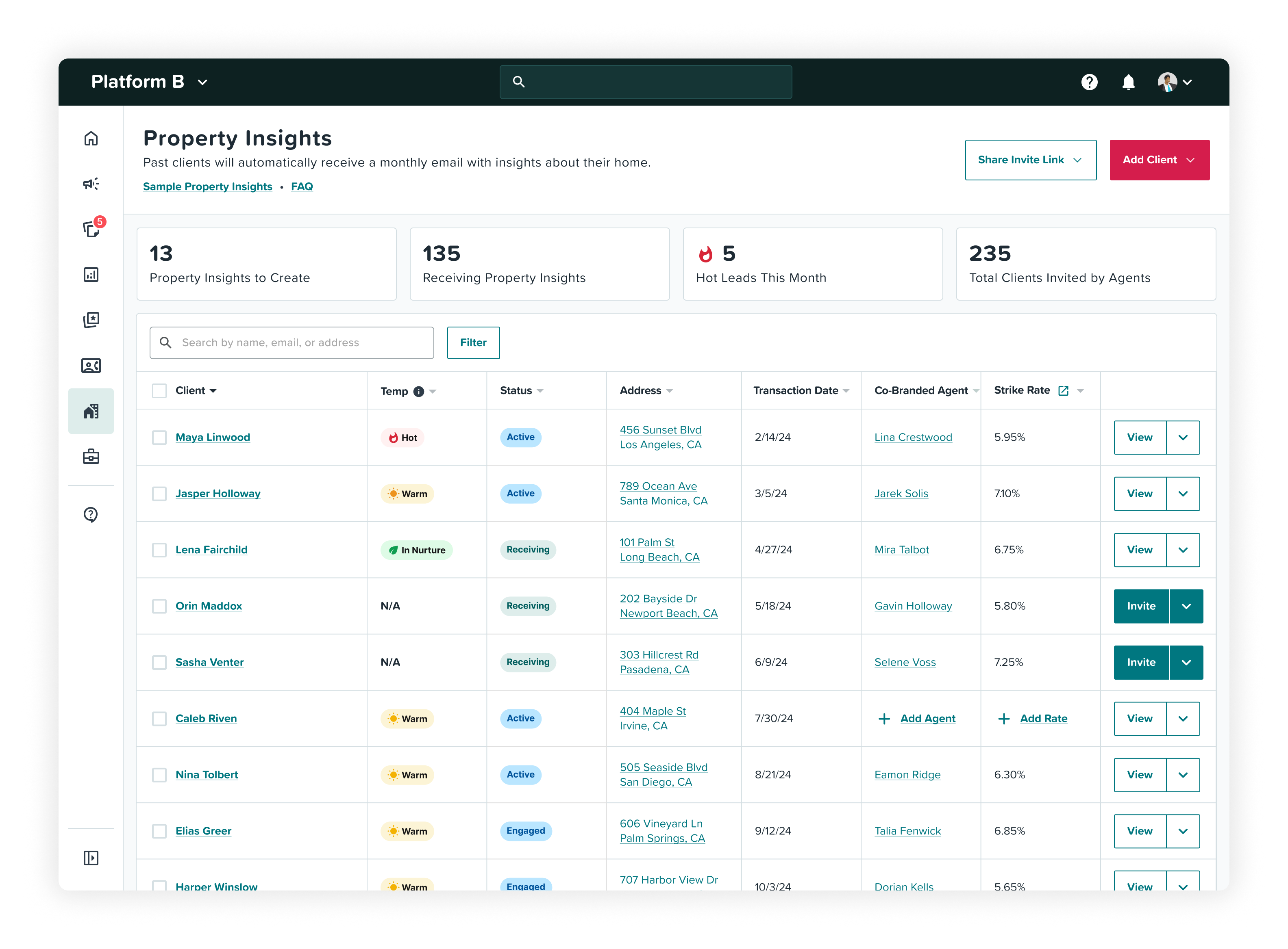 Lead Status UI with hot, warm, and in-nurture tiers